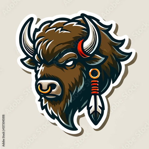 Emblema de bisonte en estilo mascota, realizado en formato vectorial EPS10, perfecto para marcas que buscan transmitir fuerza, poder y el espíritu de la naturaleza salvaje 