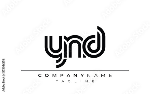 YND Creative Unique Modern Letter Logo Design. Stylized logo featuring a unique letter design, presenting abstract minimalist aesthetics and modern appeal