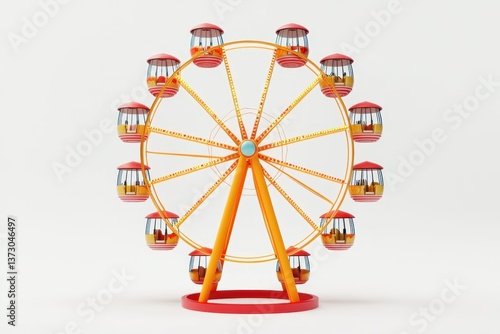 3D rendering of a vintage cartoon Ferris wheel on a white background
