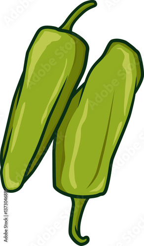 Grüne Anaheim-Chilis mit mildem Geschmack, ideal für gefüllte Gerichte oder mexikanische Küche, realistisch und detailliert dargestellt.