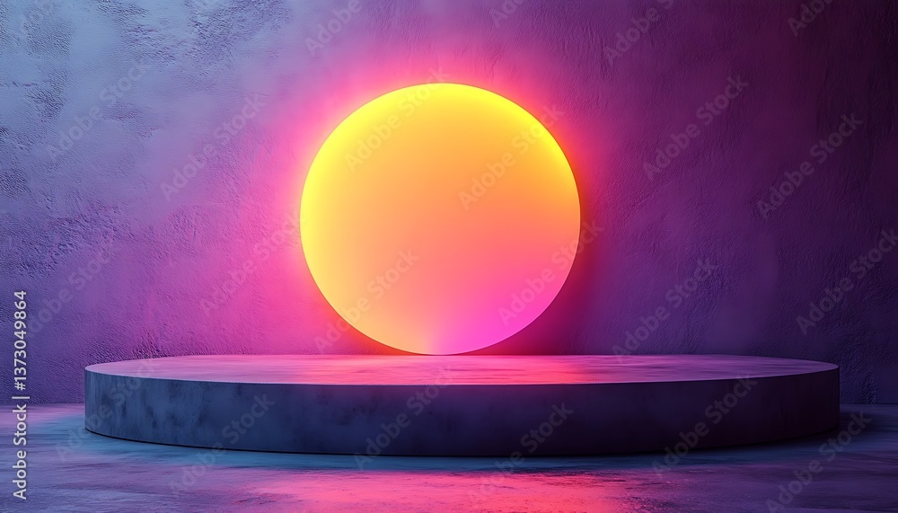 Neon circle backdrop with product display. Neon circle backdrop with product display.