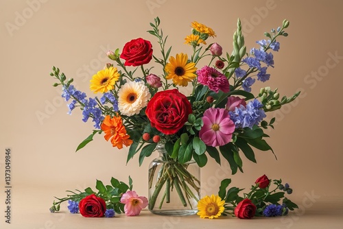 Wallpaper Mural Seasonal Flowers Composition on a Beige Background Torontodigital.ca