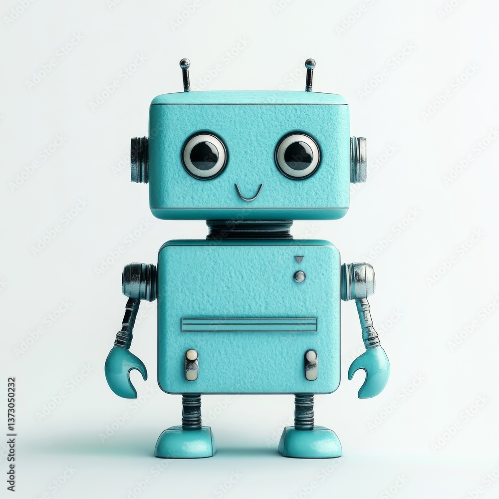 Fototapeta premium A cartoon AI robot in 3D, depicted as an icon isolated on a white background, for a chat bot