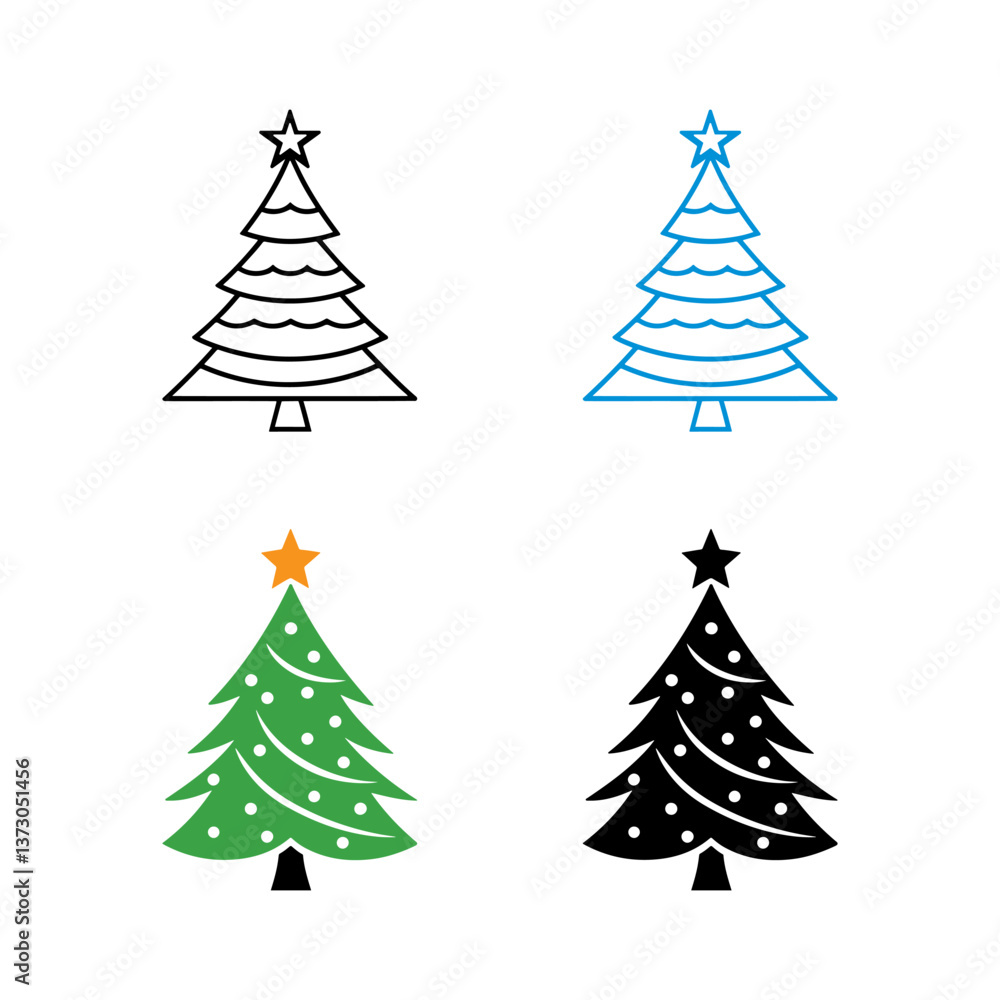 Obraz premium Set of christmas tree icons, Holiday elements vector illustration isolated on white background.
