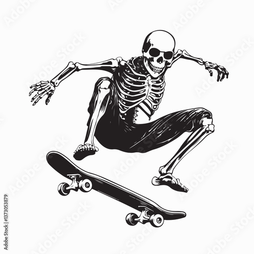 Skateboarding Skeleton Stock Illustrations isolated on white background.