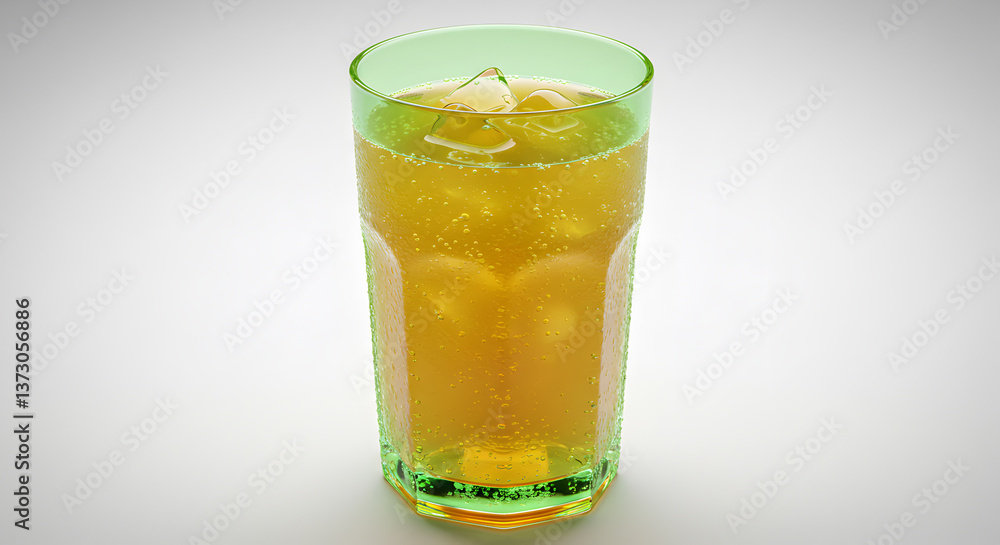 Refreshing sugarcane elixir in a green glass with ice cubes on pristine backdrop Refreshing sugarcane elixir in a green glass with ice cubes on pristine backdrop