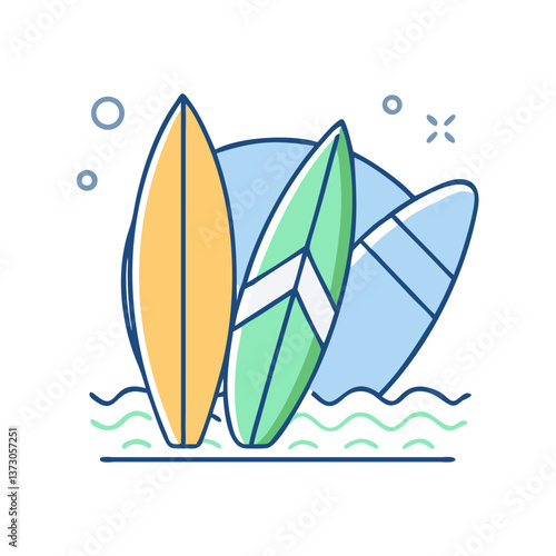 Surfboards icon for beach vacations, three surf boards