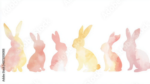 watercolor bunny silhouettes on white background, easter design