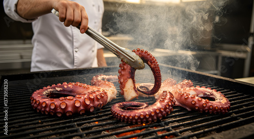 Culinary delight: Grilling octopus tentacles with tantalizing aroma and smoky texture
