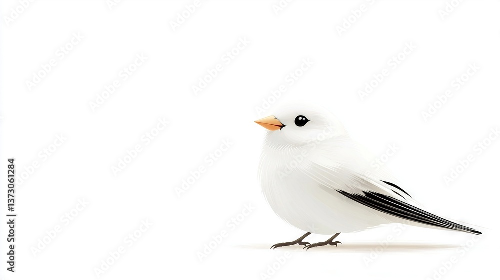 Obraz premium White bird with a black beak and orange beak stands on a white surface and gazes at the camera