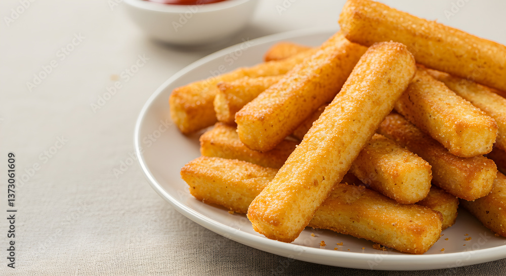 Delicious golden fried skirret sticks served on a pristine white plate Delicious golden fried skirret sticks served on a pristine white plate