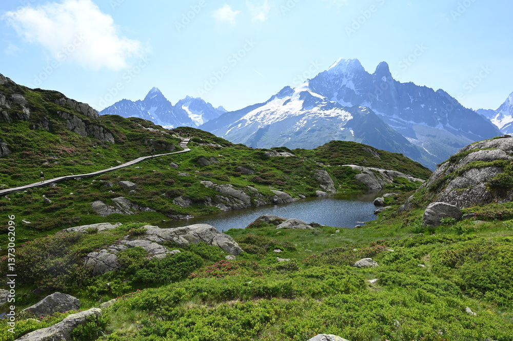 Obraz premium See bei La flegere mit Blick zur Mont Blanc-Gruppe