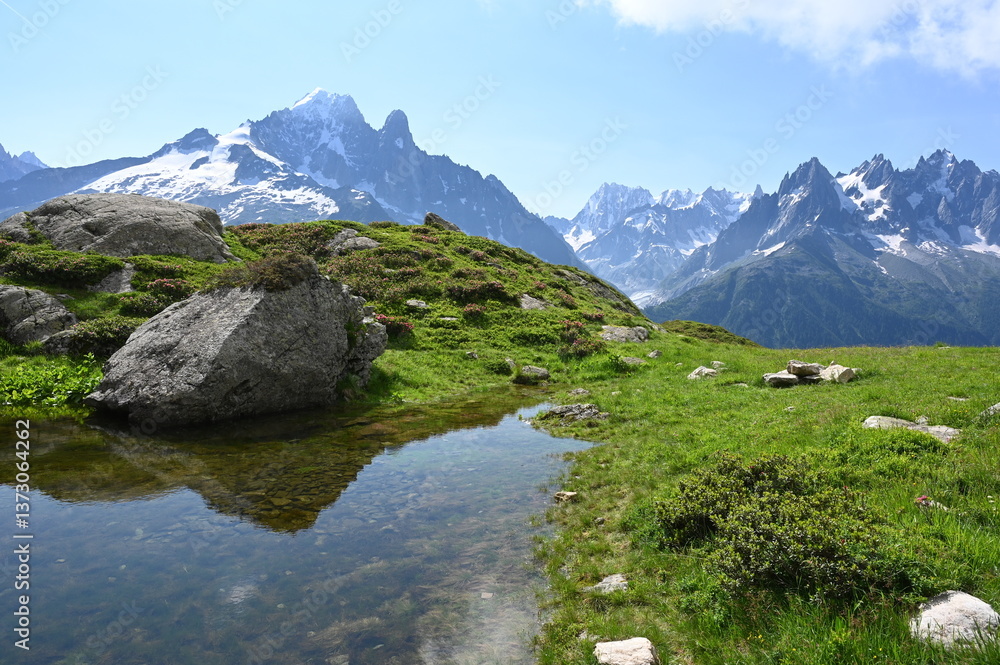 See bei La flegere mit Blick zur Mont Blanc-Gruppe