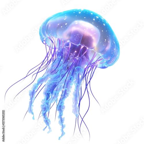 Obraz Glowing Deep Sea Jellyfish Isolated on Transparent Background