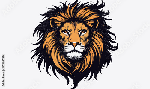 Majestic Lion Portrait with Fierce Expression in Minimalist Vector Art Style