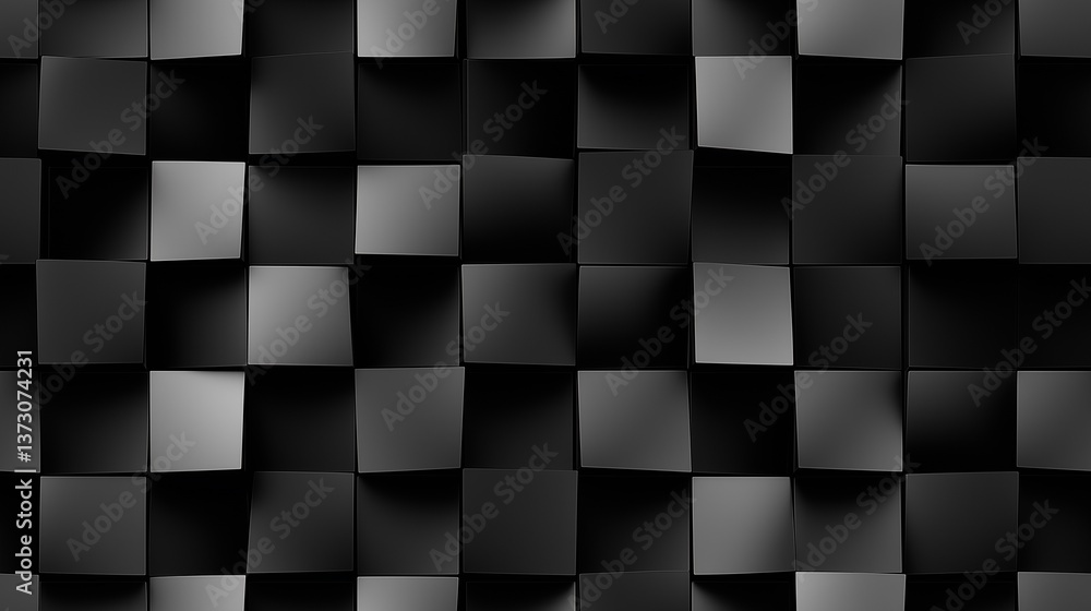 Monochrome 3D Cube Grid: A Dynamic Pattern of Black and Gray Squares Creating a Textured, Abstract, and Modern Visual Background with Depth and Shadow Play.
Monochrome 3D Cube Grid: A Dynamic Pattern of Black and Gray Squares Creating a Textured, Abstract, and Modern Visual Background with Depth and Shadow Play.