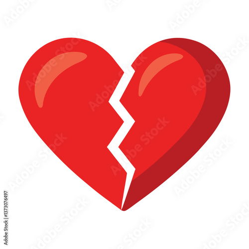 Vector illustration of red heart that has been broken into two pieces
