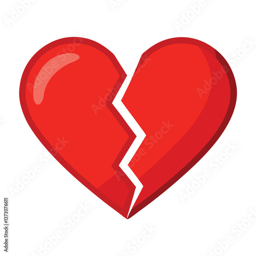 Vector illustration of red heart that has been broken into two pieces
