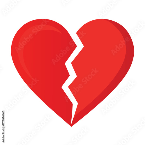Vector illustration of red heart that has been broken into two pieces