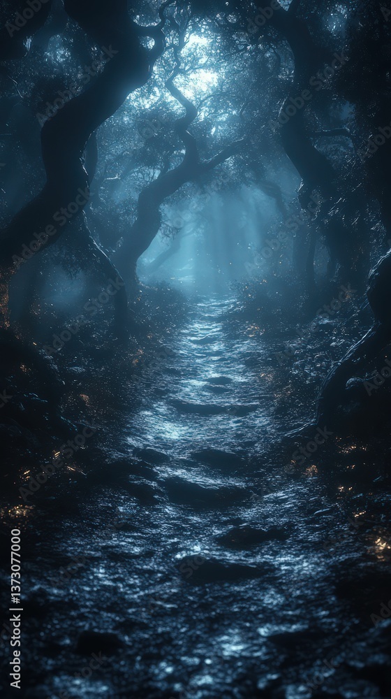 Fototapeta premium Enchanting moonlit path through ancient forest
