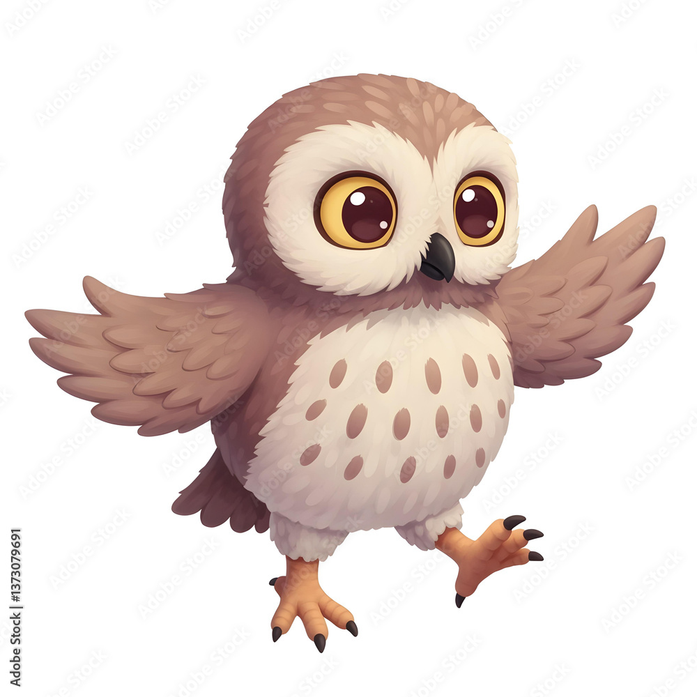 Fototapeta premium Cute Cartoon Owl with Open Wings