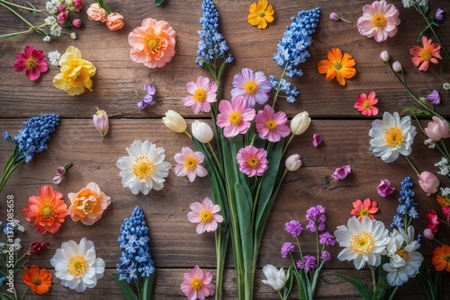 Vibrant Spring Flower Background on Rustic Wood for Stunning Floral Decor