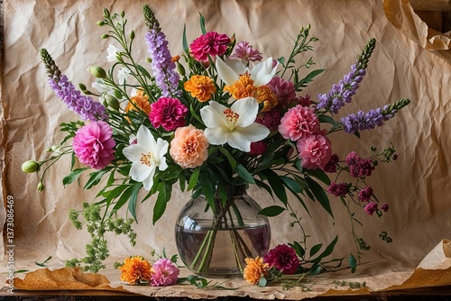 Wallpaper Mural Fragrant Flower Beauty on Vintage Aged Parchment Paper Torontodigital.ca