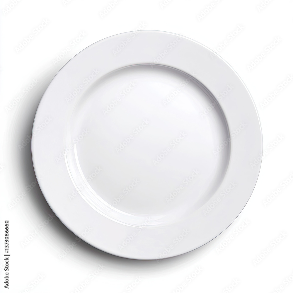 A pristine white dinner plate, ready for a culinary adventure, elegantly presented against a stark white background with a subtle shadow. A pristine white dinner plate, ready for a culinary adventure, elegantly presented against a stark white background with a subtle shadow.
