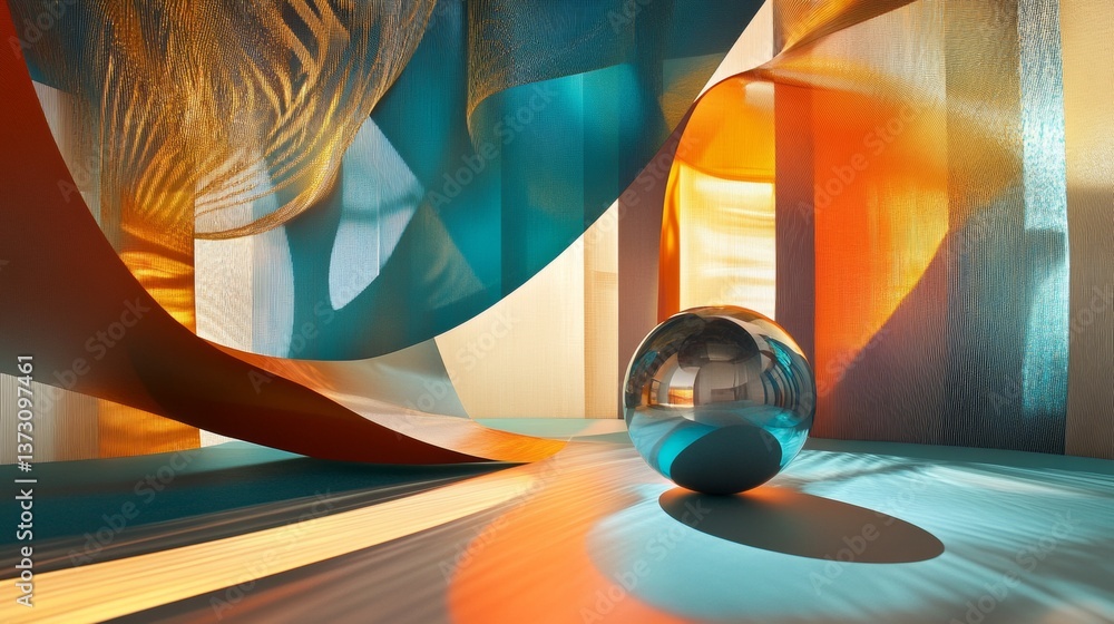 Fototapeta premium Futuristic abstract environment with colorful ribbons