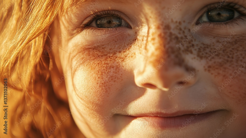 A close up of a childs face with many freckles A close up of a childs face with many freckles