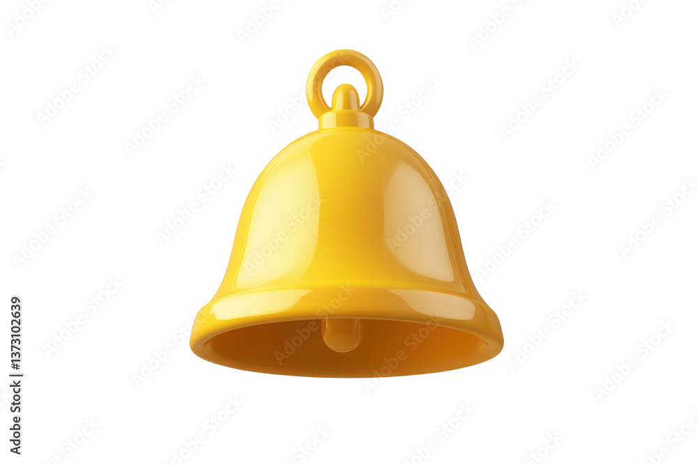 A shiny yellow bell with a clapper hanging down isolated against a transparent background in a studio shot A shiny yellow bell with a clapper hanging down isolated against a transparent background in a studio shot