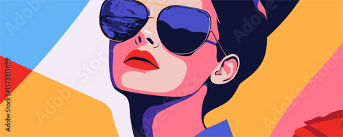 Colorful portrait of a stylish woman wearing sunglasses in pop art style - vector