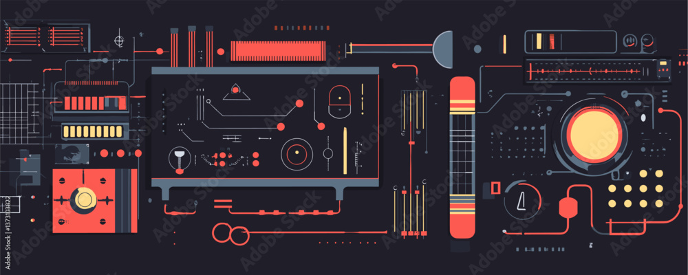 Fototapeta premium Futuristic circuit board design with abstract electronic elements - vector