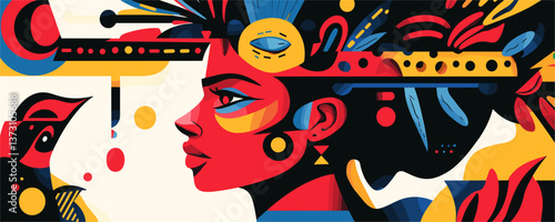 Vibrant abstract portrait with bold artistic design in profile, vector