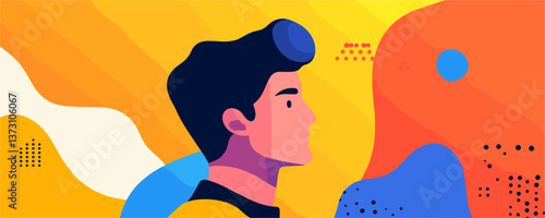 Colorful abstract portrait of a man's side profile with dynamic shapes - vector
