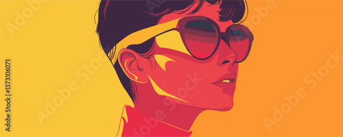 Retro fashion portrait with sunglasses in vibrant colors - vector