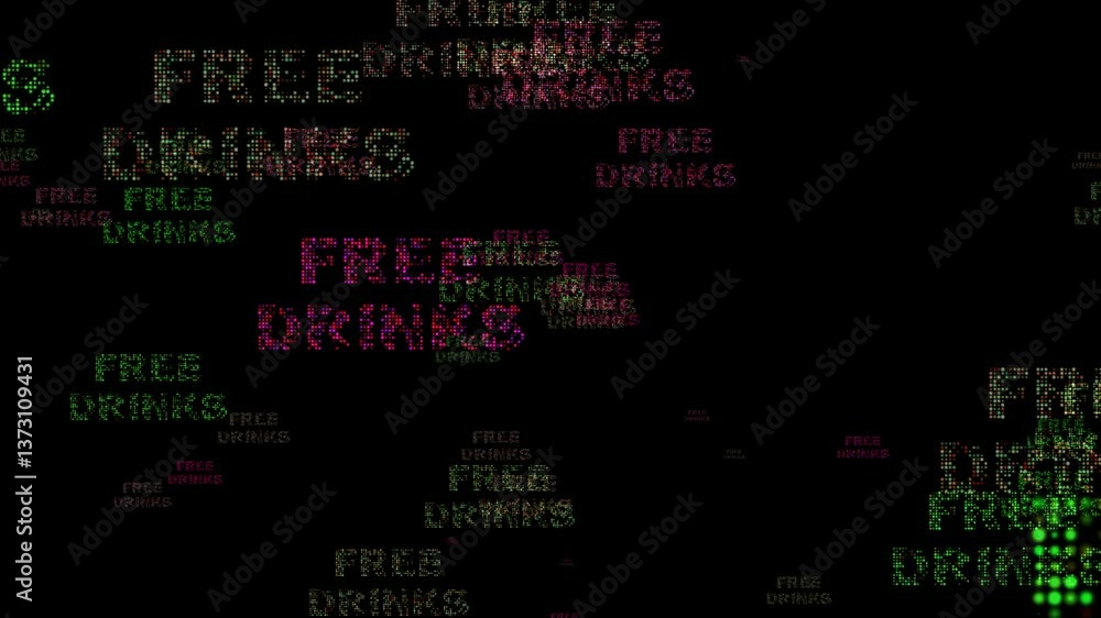 Digital Text Design Featuring the Word Free Driks in Vibrant Led Lights Colors
