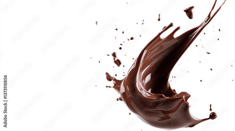 a simple, minimalist, winding splash of isolated chocolate flying on a white background 4k a simple, minimalist, winding splash of isolated chocolate flying on a white background 4k