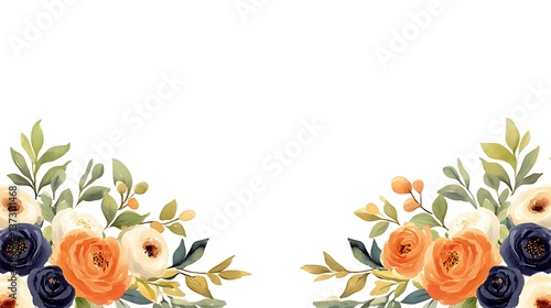 Watercolor floral bouquet border with vibrant colors and fresh foliage