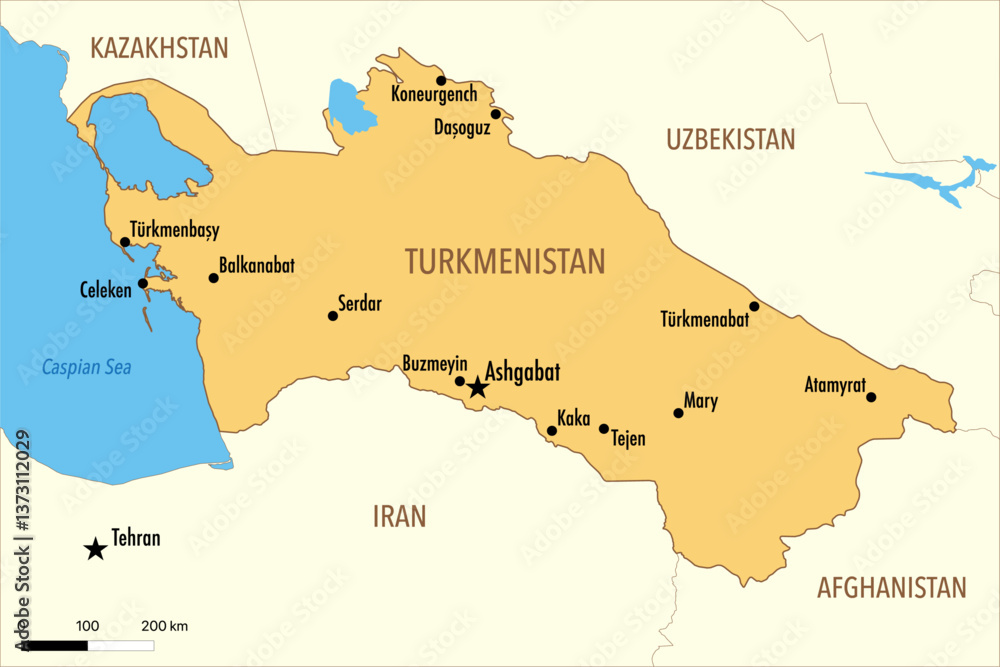 Naklejka premium Vector Map of Turkmenistan with Major Cities and Political Borders – Editable Infographic