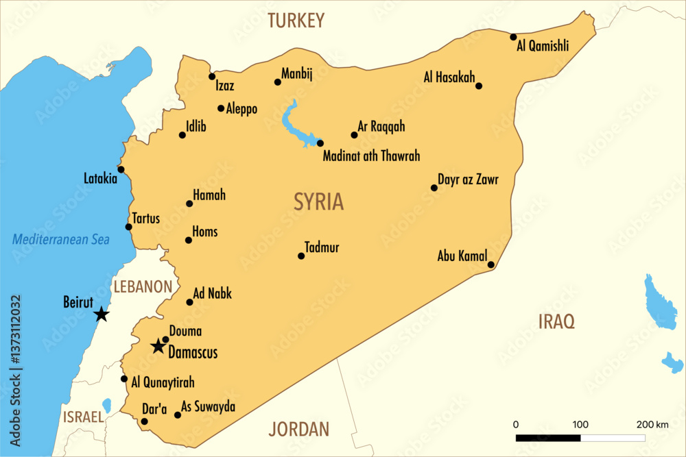Fototapeta premium Vector Map of Syria with Major Cities and Political Borders – Editable Infographic