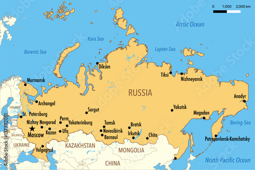 Vector Map of Russia with Major Cities and Political Borders – Editable Infographic