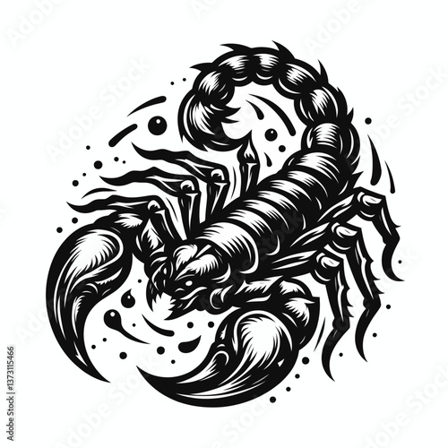 Ilustração de escorpião em gráficos vetoriais, logotipo no estilo EPS10 sobre fundo branco, perfeito para branding com um acento poderoso, misterioso e ousado