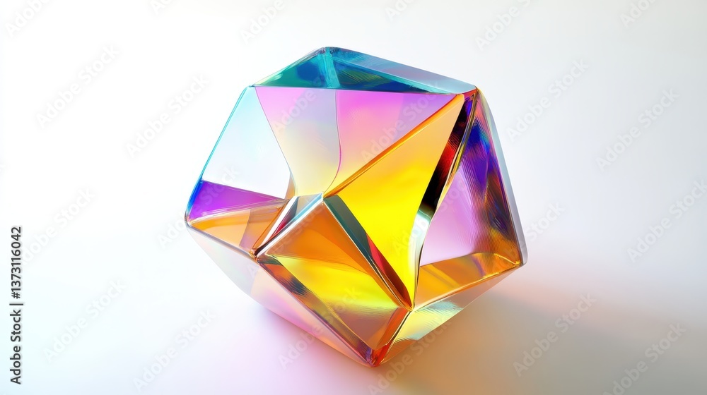 A prismatic geometric crystal refracting light across many visible colors A prismatic geometric crystal refracting light across many visible colors