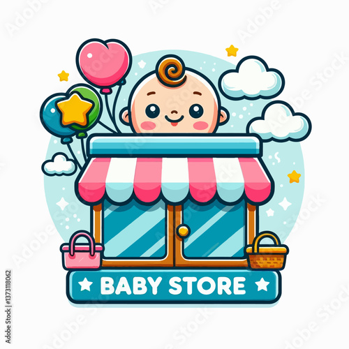 Logo de magasin pour bébés dans un style cartoon pour enfants avec un fond blanc, réalisé au format EPS10, parfait pour le branding avec un design mignon et amical pour les petits.