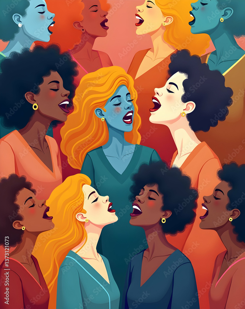 Diverse Choir Harmony, An Illustration of Singers United in Song, Showcasing a Multicultural Group Expressing Joy Through Vocal Music and Artistic Representation Diverse Choir Harmony, An Illustration of Singers United in Song, Showcasing a Multicultural Group Expressing Joy Through Vocal Music and Artistic Representation