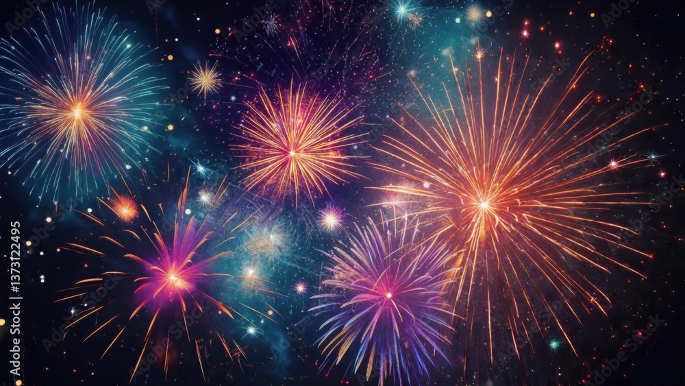 Fototapeta premium Colorful fireworks light up the night sky during a celebration event in the city
