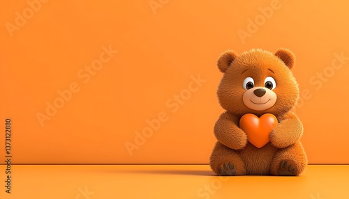 Cute Bear Holds Heart Orange Room