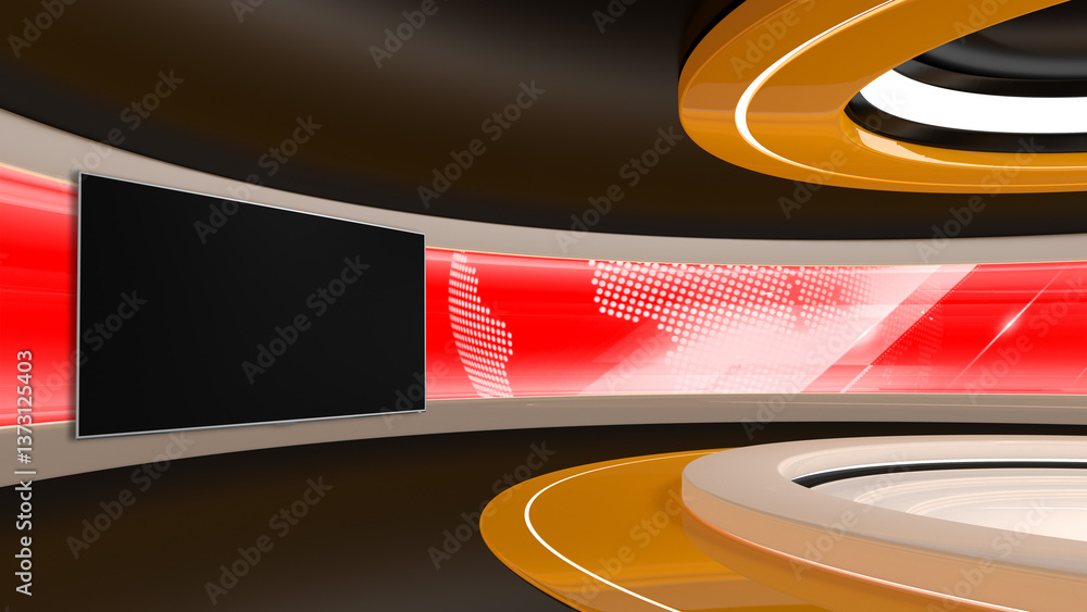 Tv Studio. Backdrop for TV shows .TV on wall. News studio. The perfect backdrop for any green screen or chroma key video or photo production. 3D rendering.