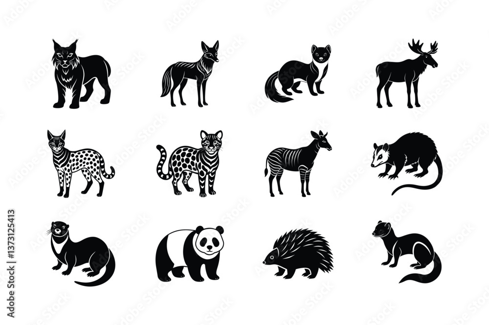 Fototapeta premium Animals silhouette vector illustration icons